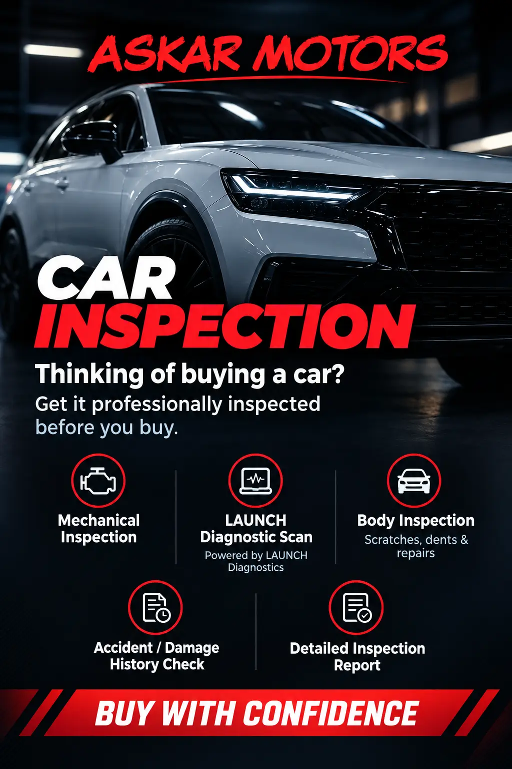 Askar Motors Car Inspection promotional poster