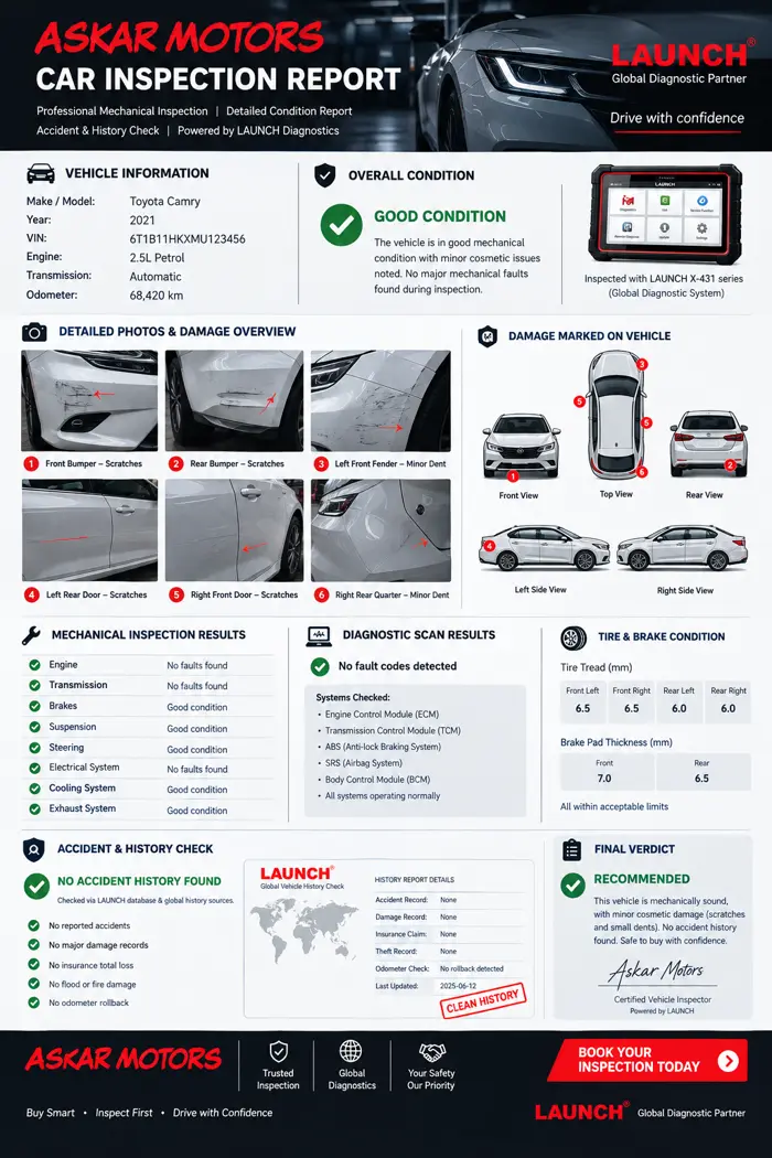 Askar Motors vehicle damage inspection report example